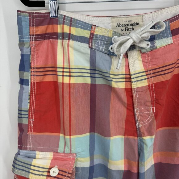 Abercrombie & Fitch Vintage Y2K Plaid Cargo Board Shorts L Mens Swim Trunks - Picture 3 of 7